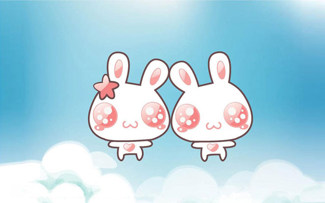 可爱背景图片 两只可爱的卡通小兔子PPT背景图片